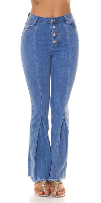 hoge taille flared jeans met decoratieve naad blauw